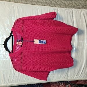 NO NAME pink open-knit cashmere short sleeve dropped shoulder sweater L
